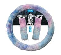 Simply Auto Fluffy Multicolour Steering Wheel Cover with Seat Belt Pads Set
