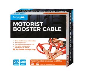 Simply Auto Motorist Booster Cable 400Amp 2.5Mtr Flexible Jump Lead Colour Coded