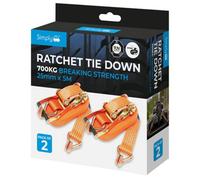 Simply Auto Pk2 25mm 5M Ratchet Tie Down Straps High Breaking Strength 700Kg