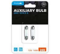 Simply Auto S269BL 269 SV8.5-8 12V 10W Festoon Auxiliary Bulbs 11x34mm Twin Pack | Interior, Courtesy & Auxiliary Car Light Replacement