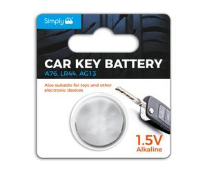 Simply Auto SB-76A Long Lasting 1.5V Alkaline Coin Cell Car Key Battery ideal for Car Key fobs, Watches, Calculators and Small Toys - 1x Blister Pack