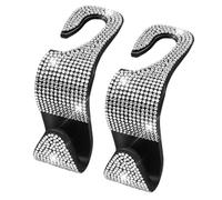 Simply Auto Shining Rhinestones Car Headrest Hooks, Bling Crystal Diamond Sparkly Glitter, Universal Fit, Plastic, Silver, Set of 2