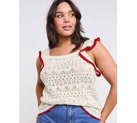 Simply Be Ruffle Vest with Contrast Hem Stone/Red 8/10