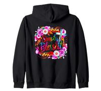 Simply Blessed Cross Floral Leopard Design Zip Hoodie