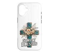 Simply Blessed Floral Cross Faith Design Case for iPhone 16