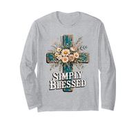 Simply Blessed Floral Cross Faith Design Long Sleeve T-Shirt