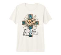 Simply Blessed Floral Cross Faith Design Premium T-Shirt