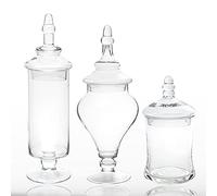 Simply Elegant Set of 3 Clear Glass Apothecary Jars with Lids, Storage Set, Wedding Decorative Candy Buffet Container, Housewarming Present