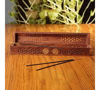 Simply essential' Wooden Incense Joss Stick Cone Holder Smoke Box Pantagon