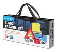 Simply ETK1 Europe Travel Kit. 7 Piece Set includes Warning Triangle, Reflective Vest, Headlight Beam Converters, UK Plate, Bulb Kit and FIRST Aid Kit
