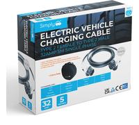 Simply Auto EV004 Electric Vehicle Fast-Charging, Lightweight, Durable and Flexible Cable - Type 2 to Type 2-32AMP - 5m - Single phase compatible with Audi, BMW, Hyundai, Jaguar