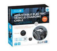 Simply EV013 (Updated 2025 Model) Premium Adjustable Amperage EV Fast-Charging Cable 3.1kW 8/10/13A - UK 3-Pin to Type 2, 10M - Durable & Flexible with Digital Controller + Carry Bag