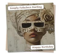 Simply Fabulous Darling Happy Birthday Card - Playful Art Deco Design - For Women, Friend, Partner, Best Friend, Loved One or Colleague