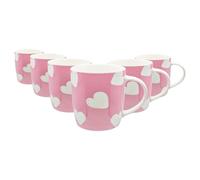 Simply Home Stoneware Mugs - 350ml - Pink & White Hearts - Pack of 6 Nicola Spring Pink One Size