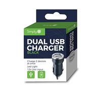 Simply ICDC01 Dual USB 1amp & 2.1amp Car Charger with LED Light Indicators for Apple Android and Other USB Devices, Black