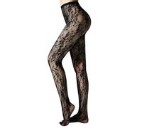 Simply Joshimo Black Lace Patterned Fishnet Net Tights/Pantyhose (Bold Flowers)