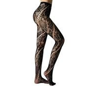 Simply Joshimo Black Lace Patterned Fishnet Net Tights/Pantyhose (Cut-Out Floral)