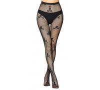 Simply Joshimo Womens Black Fishnet Patterned Halloween Tights - Various Spider Web Ghost Skull Bone & Bat Prints For Gothic Fashion