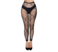 Simply Joshimo Womens Lace Patterned Black Fishnet Net Footless Fashion Tights | Pantyhose (Large Diamond)