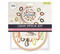 Simply Make Cross Stitch Kit - Autumn Leaves Design for Kids and Adults, Including Hoop, Embroidery Thread, Fabric and Needle - Perfect for Adult Crafts and Beginners - Starter Cross Stitch Craft Kit