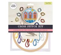 Simply Make Cross Stitch Kit - Beach Huts Design for Adults, Including Hoop, Embroidery Thread, Fabric and Needle - Perfect for Adult Crafts and Beginners - Starter Cross Stitch Craft Kit
