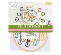 Simply Make Cross Stitch Kit, Bee Happy, Multicoloured, Single Craft Kit, Cross Stitch Kits for Adults, Sewing Kit and Embroidery Kit for Home Crafts, Embroidery Threads Included