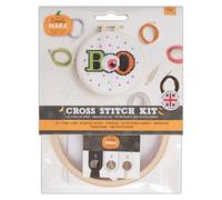 Simply MAKE Cross Stitch Kit Boo Design, Halloween, Hoop, Embroidery Thread, Fabric and Needle, Optimal for Beginners, Starter Cross Stitch Craft Kit, Gifts, Craft Hobbyists, Halloween Home Décor