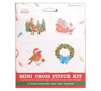 Simply MAKE Cross Stitch Kit Christmas Icons 4 Pack, Hoop Embroidery, Thread, Fabric & Needle, Perfect for Beginners, Starter Cross Stitch Craft Kit, Great Gift, Craft Hobbyists, Festive Home Décor
