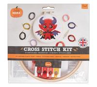 Simply MAKE Cross Stitch Kit Devil Design, Halloween, Hoop, Embroidery Thread, Fabric & Needle, for Beginners, Starter Cross Stitch Craft Kit, Great Gifts, Craft Hobbyists, Halloween Home Décor