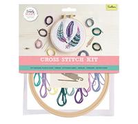 Simply Make Cross Stitch Kit - Feathers Design for Kids and Adults, Including Hoop, Embroidery Thread, Fabric and Needle - Perfect for Adult Crafts and Beginners - Starter Cross Stitch Craft Kit