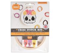 Simply MAKE Cross Stitch Kit Flowers and Skull Design, Halloween, Hoop, Embroidery Thread, Fabric and Needle, for Beginners, Starter Cross Stitch Craft Kit, Gifts, Craft Hobbyists, Halloween Décor