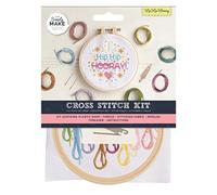 Simply Make Cross Stitch Kit - Hip Hip Hooray Design for Kids and Adults, Including Hoop, Embroidery Thread, Fabric and Needle - Perfect for Adult Crafts and Beginners - Starter Cross Stitch Craft Kit