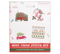 Simply Make Cross Stitch Kit Home for Christmas 4 Pack, Hoop Embroidery, Thread, Fabric & Needle, Perfect For Beginners, Starter Cross Stitch Craft Kit, Great Gift, Craft Hobbyists, Festive Home Décor