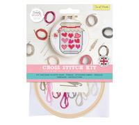 Simply Make Cross Stitch Kit, Jar of Hearts, Multicoloured, Single Craft Kit, Cross Stitch Kits for Adults, Sewing Kit and Embroidery Kit for Home Crafts, Embroidery Threads Included