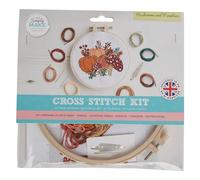 Simply Make Cross Stitch Kit - Mushrooms & Pumpkins for Kids and Adults, Including Hoop, Embroidery Thread, Fabric and Needle - Perfect for Adult Crafts and Beginners - Starter Cross Stitch Craft Kit