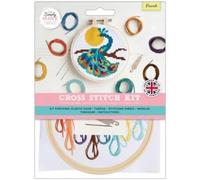 Simply Make Cross Stitch Kit - Peacock Design for Kids and Adults, Including Hoop, Embroidery Thread, Fabric and Needle - Perfect for Adult Crafts and Beginners - Starter Cross Stitch Craft Kit