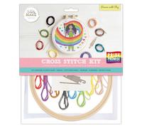 Simply MAKE Cross Stitch Kit Person with Flag, Kids & Adults, Hoop, Embroidery Thread, for Adult Crafts, Beginners, Craft Kit