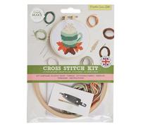 Simply Make Cross Stitch Kit - Pumpkin Spice Latte Design for Kids and Adults, Including Hoop, Embroidery Thread Fabric & Needle - Perfect for Adult Crafts and Beginners Starter Cross Stitch Craft Kit