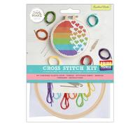 Simply MAKE Cross Stitch Kit Rainbow Hearts Design, Kids & Adults, Hoop, Embroidery Thread, Adult Crafts, Beginners Craft Kit