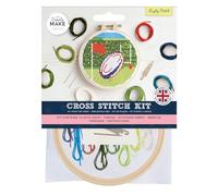 Simply MAKE Cross Stitch Kit Rugby Match Design, Kids & Adults, Hoop, Embroidery Thread, Adult Crafts, Beginners Craft Kit