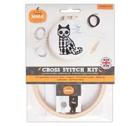 Simply MAKE Cross Stitch Kit Skeleton Cat Design, Halloween, Hoop, Embroidery Thread, Fabric and Needle, for Beginners, Starter Cross Stitch Craft Kit, Great Gifts, Craft Hobbyists, Halloween Décor