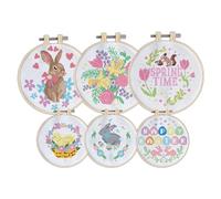 Simply Make Cross Stitch Kit Spring/Easter Bundle Set Of 6, For Kids, Adults, Including Hoop, Embroidery Thread, Fabric and Needle, Perfect for Adult Crafts and Beginners, Starter Cross Stitch Craft