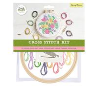 Simply Make Cross Stitch Kit - Spring Flowers Design for Kids and Adults, Including Hoop, Embroidery Thread, Fabric and Needle - Perfect for Adult Crafts and Beginners - Starter Cross Stitch Craft Kit