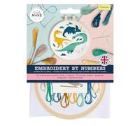 Simply Make Embroidery by Numbers, Dinosaurs, Multicoloured, Single Craft Kit, Stitch and Sewing Kit That Includes Embroidery Threads, Craft Kits for Adults UK, Embroidery Kit with Embroidery Hoop