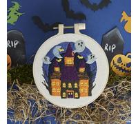 Simply MAKE Embroidery by Numbers Kit, Haunted House Halloween Craft Kit, Stitch and Sewing Kit, Includes Embroidery Threads, Craft Kits for Adults, Embroidery Kit with Embroidery Hoop