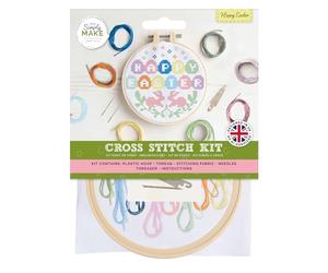 Simply MAKE Happy Easter Multicoloured Cross Stitch Kit, Single Craft Kit, Embroidery Kit for Home Crafts, All Ages, Unisex, Small, Traditional, Non-Foldable