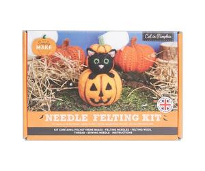 Simply Make Needle Felting Kit Halloween Cat in Pumpkin, Including Wool, Needles, Tools, for Beginners, Craft Kits, Starter Hobby, Decoration, Gift, Hobbies for Crafty Enthusiasts