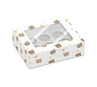 Simply Making Bear & Star Cupcake Box with Insert, Teddy Bear Pattern, Clear Window, Holds 6 and 12, Pack of 2 (Holds 6)