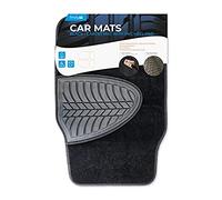 Simply MR2003 Black Carpet Car Mats with PVC Heel Pad, Grey Trims - Durable, Easy to Clean, Non-Slip, Long Lasting protection includes x2 Front Mats and x2 Rear Mats - Universal Fit for all Vehicles