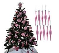 Simply Products 10 Droplet Baubles - Great Christmas Tree Decoration, Matte & Glitter Icicle Baubles (Blush (Pink) Glitter & Matte)